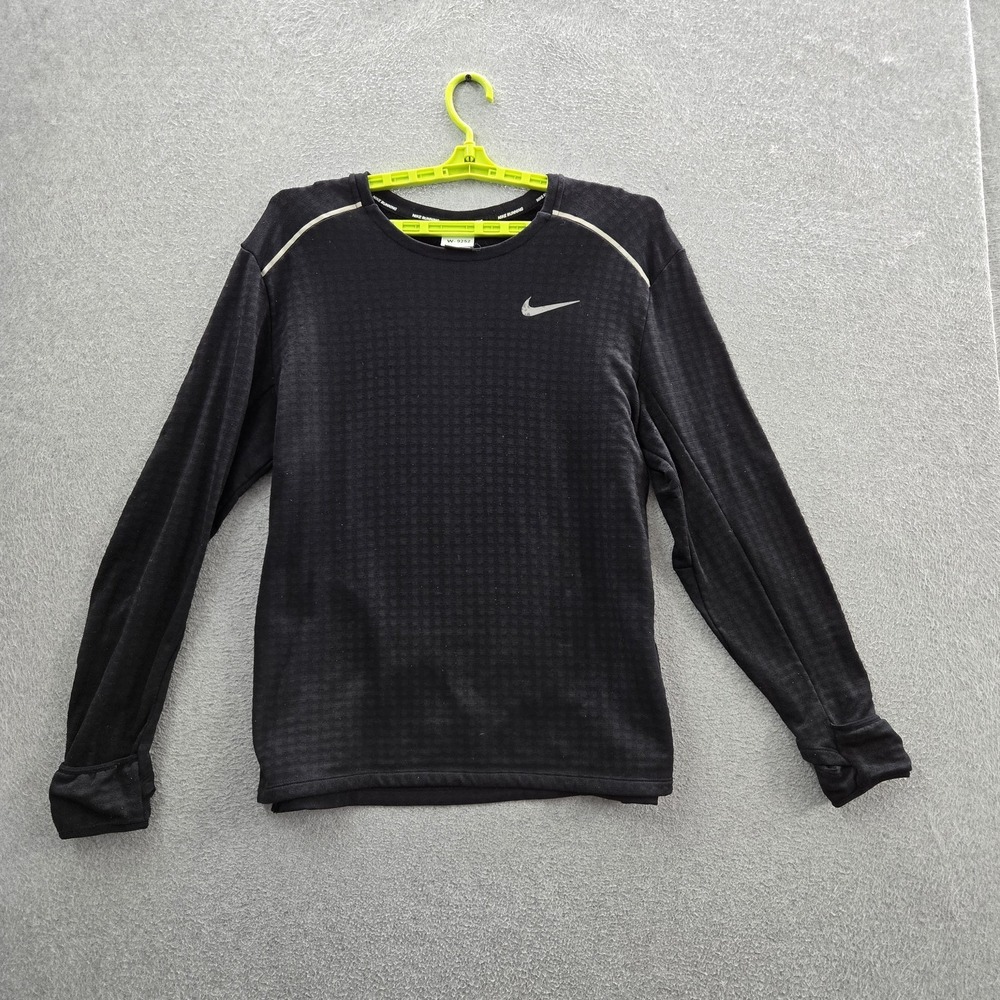 Nike Men Shirt L Black Activewear Logo Long Sleeve
